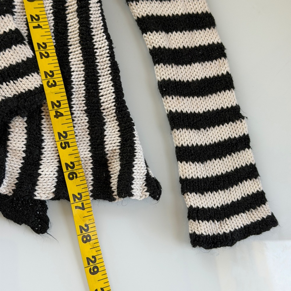 Emo Grunge XS Black White Striped Open Front Draped Cardigan Sweater Knit Y2K - Picture 3 of 5